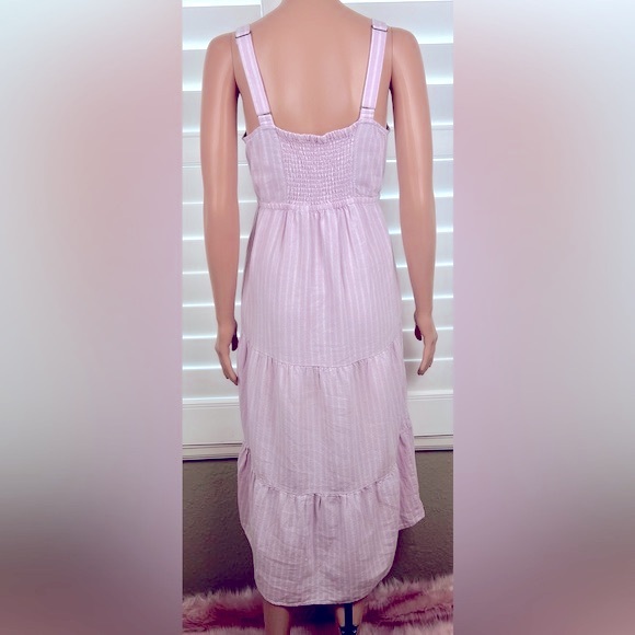 Lavender Striped Linen Midi Dress Sz Small - Picture 2 of 6
